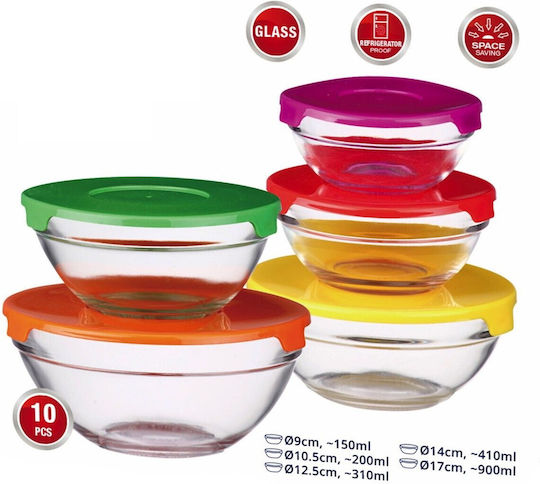 Set Glas-Mittagsboxen Mehrfarbig 18x18cm 10 Stück