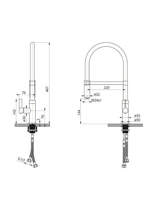 Helika Colos Kitchen Faucet Counter Flexible Grey