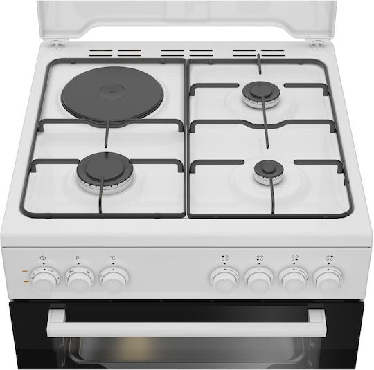 Beko Κουζίνα 65lt με Εστίες Φυσικού Αερίου & Ρεύματος Π60εκ. Λευκή