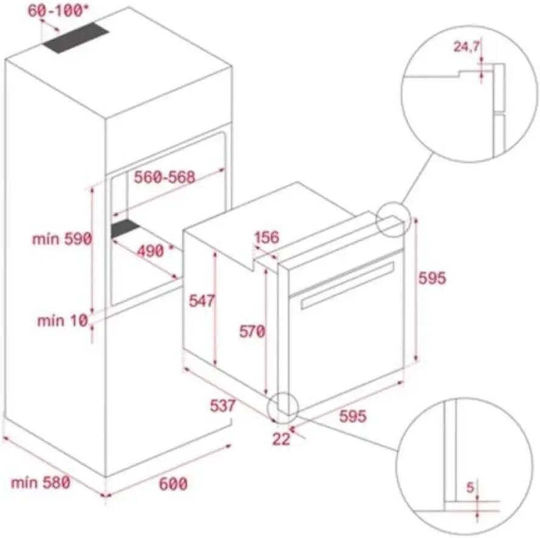 Teka Aufsatzbackofen ohne Kochfelder 70lt Π59.5εκ Inox