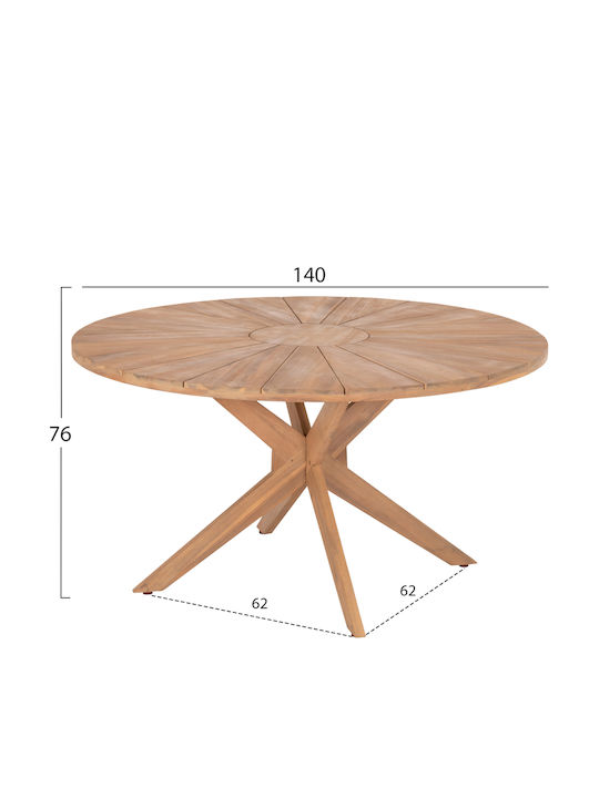 Masă Rotundă De Sufragerie Din Lemn Masiv Natural 140x140x76cm