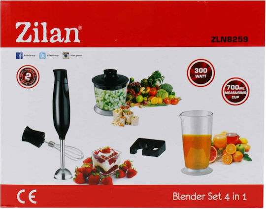 Zilan Blender De Mână Cu Tijă Din Inox 300W Negru