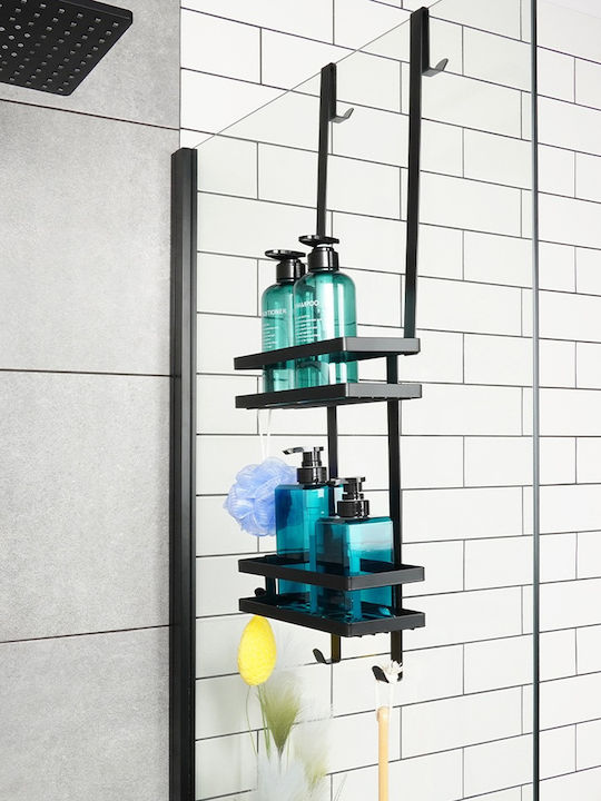 Vilde Wall Mounted Bathroom Shelf Glass 23x10.5x75cm Black