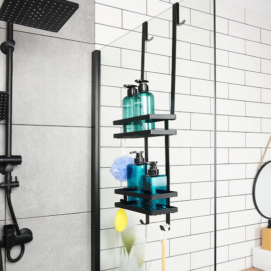 Vilde An der Wand montiert Badezimmerregal Glas 23x10.5x75cm Schwarz