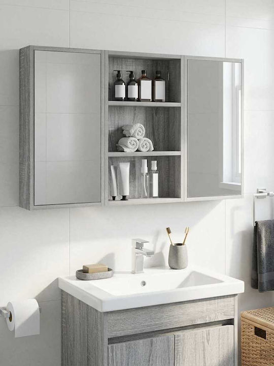 vidaXL Wandmontiertes Badezimmerregal Hölzernes 40x10x60.5cm Grau