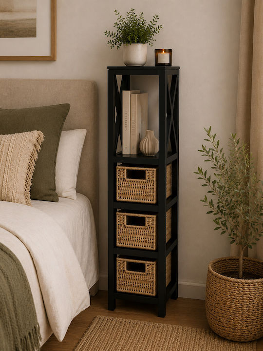 MRShome Floor Bathroom Shelf Wooden 17x24x82cm Black
