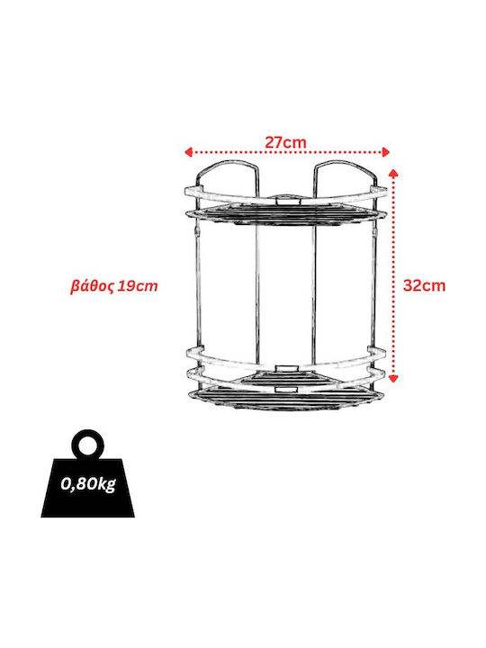 Tekno-Tel 455.BK082/BL Ъглов Стенен Рафт за баня Inox с 2 рафта 27x19x32см Черна