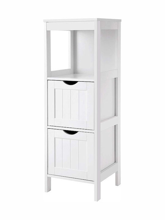 Songmics Floor Bathroom Shelf Wooden with 3 Shelves 30x30x89cm White