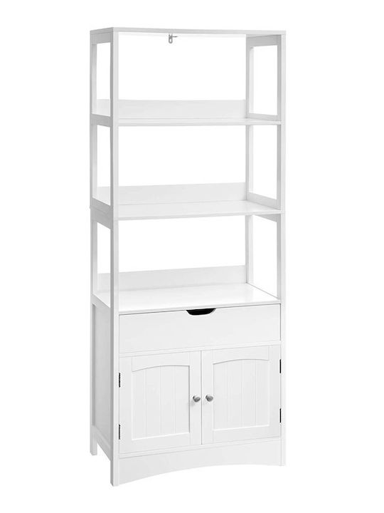 Vasagle Boden Badezimmerregal Hölzernes mit 4 Regalen 60x32.5x154cm Weiße