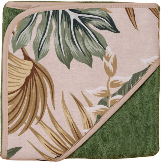abo Baby Bath Towel-Bathrobe Hooded Tropical Leaves Green 75x75cm