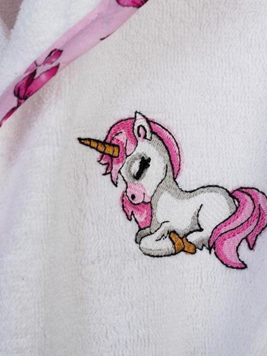 Dimcol Kids Bathrobe Unicorn White with Hood