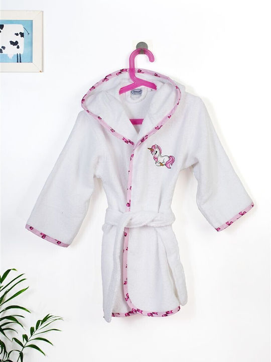 Dimcol Kids Bathrobe Unicorn White with Hood