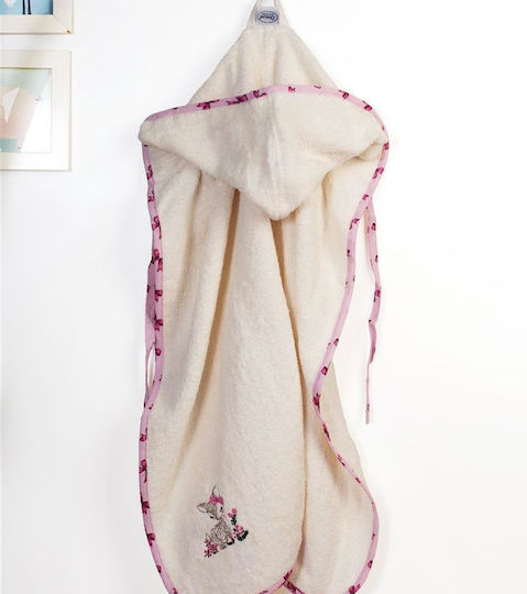 Dimcol Baby-Badetuch mit Kapuze Deer Ecru-Rosa 75x85cm