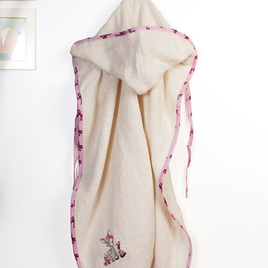 Dimcol Baby-Badetuch mit Kapuze Deer Ecru-Rosa 75x85cm