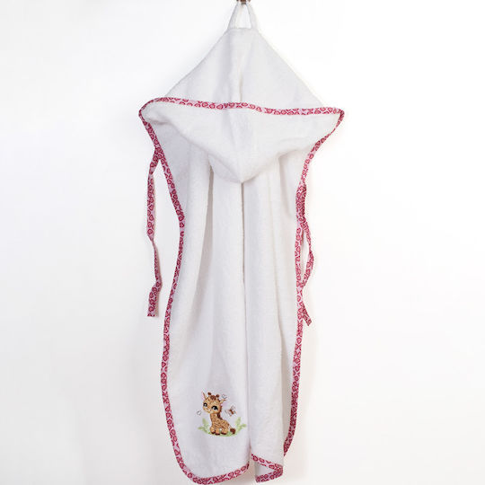 Dimcol Baby-Badetuch mit Kapuze Giraffe Weiß-Pink 75x85cm