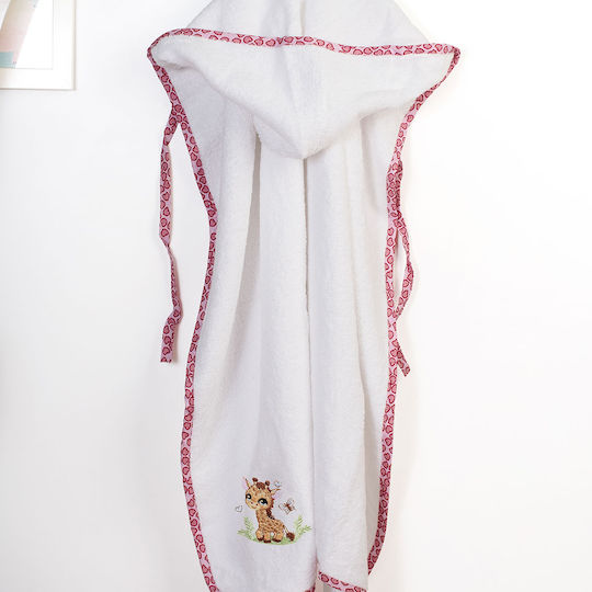 Dimcol Baby-Badetuch mit Kapuze Giraffe Weiß-Pink 75x85cm