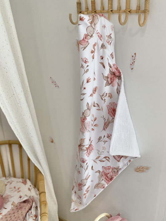 Velvet White Βρεφική Κάπα-Μπουρνούζι με Κουκούλα Peony 70x70εκ.