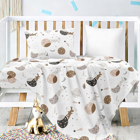 Melinen Set Baby Sheets Crib Cotton Satin Brown 120x170cm 3pcs