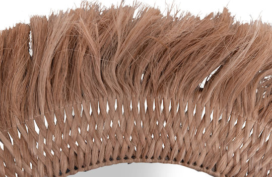 HomeMarkt Wandspiegel Ganzkörper mit Beige Rattan Rahmen Durchmesser 120cm