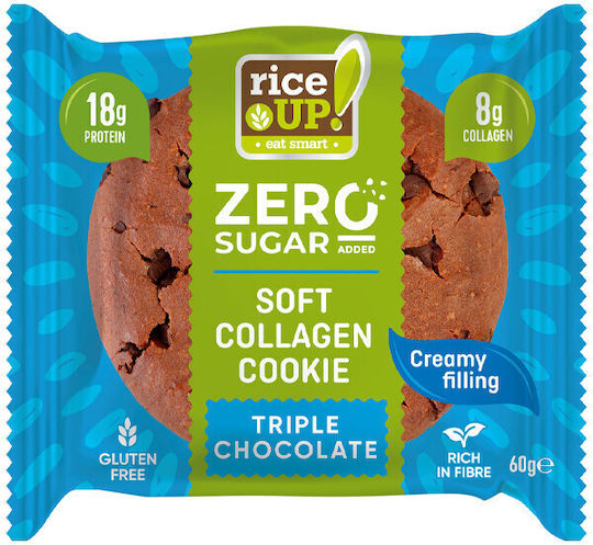 RiceUp Kekse Soft Collagen Mit Chips & Füllung Karamell Toffee Zuckerfrei 1Stück 60gr