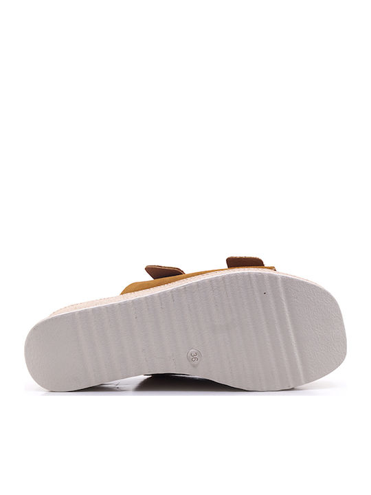 Sommer Damenplattformen in Stil Pantoffeln Tabac Braun