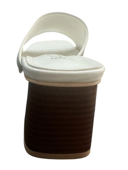 Mules With Chunky High Heel In White Colour