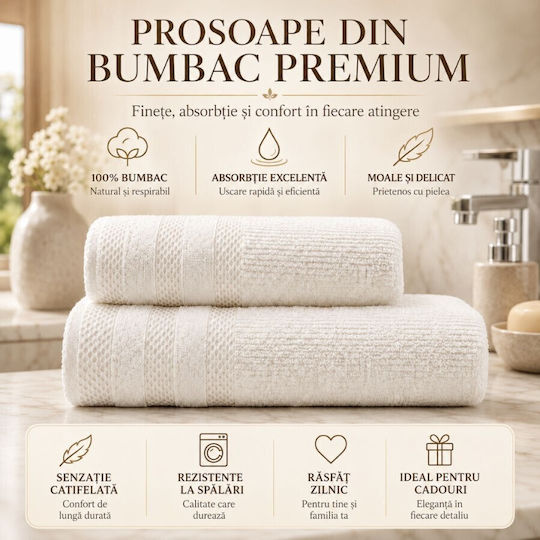 Lenjerii Deosebite Set De Prosoape De Baie 2 Buc Crem Greutate 500gr/m²