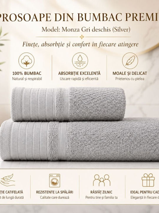 Lenjerii Deosebite Set De Prosoape De Baie 2 Buc Gri Deschis Greutate 500gr/m²