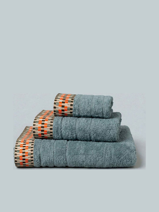 White Fabric Set of Bath Towels 3 pcs Capri Light Blue Blue Weight 500gr/m²