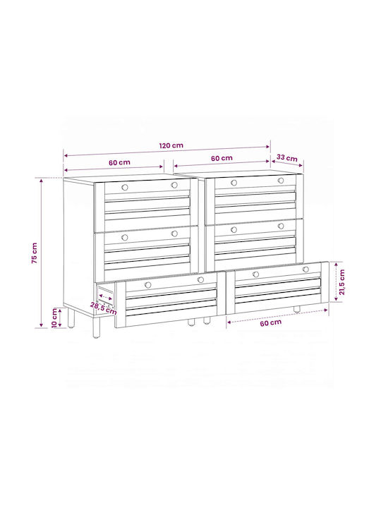 Chest of Drawers from Solid Wood Multicolour 120x33x75cm