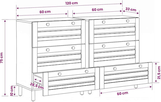 Скрин за Спалня от Масивно Дърво Многоцветен 120x33x75см.