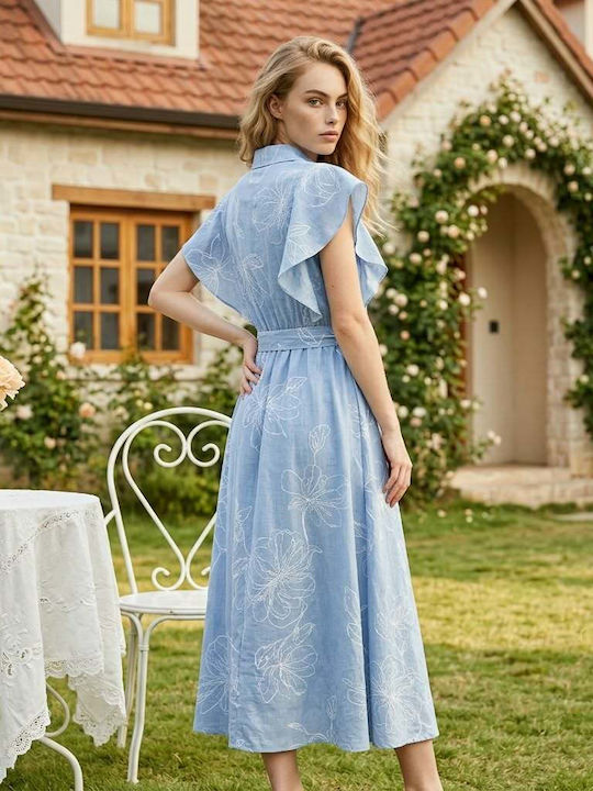 Sommer Midi Hemdkleid Denim Hellblau