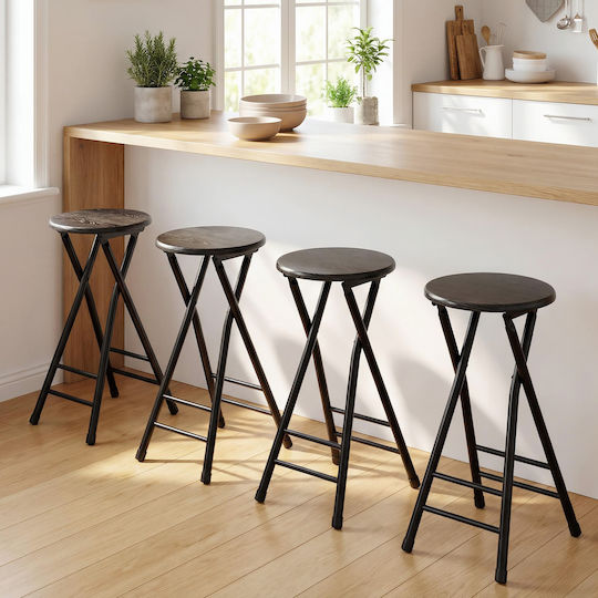 Bar Stool Metallic Set of 2 Black 70x34x30cm