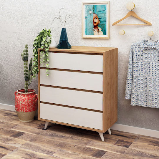 Wooden Bedroom Chest of Drawers with 4 Drawers White 70x40x86cm