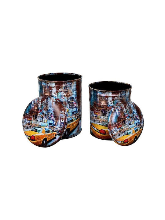 Stool For Living Room With Storage Space Upholstered with Leatherette Yellow Car Multicolour 2pcs 30x30x40cm