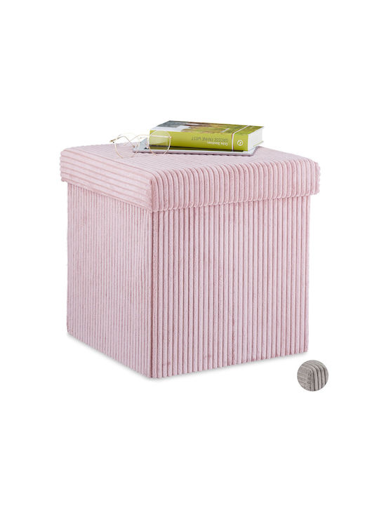 Taburet Camera De Zi Cu Spațiu De Depozitare Tapițat Cu Catifea Roz 38x38x38cm