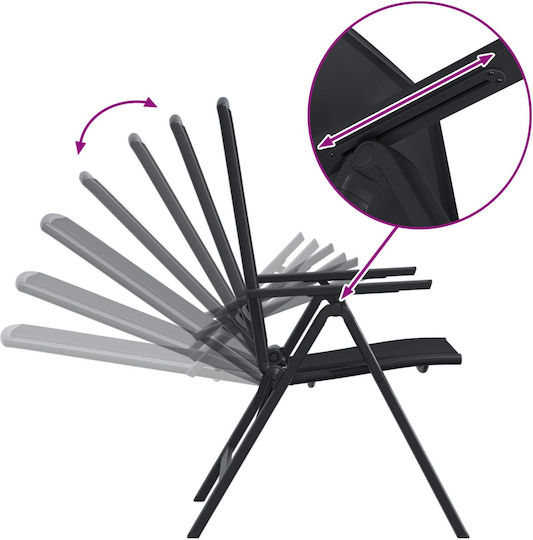 Gartenstühle Aluminium Schwarz 2 Stück 58x71x112cm