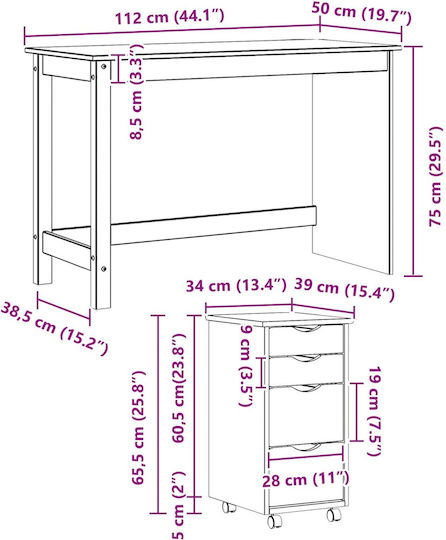 Γραφείο Moss από Μασίφ Ξύλο Λευκό 112x50x75εκ.
