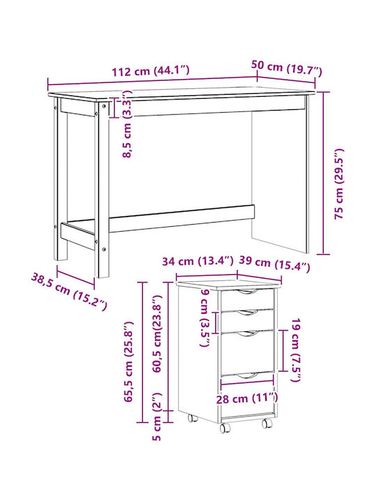 Birou Moss Din Lemn Masiv Maro 112x50x75cm