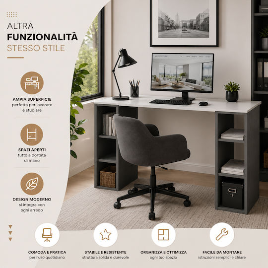 Birou Colmar Din Lemn Cu Birou Antracit / Alb 140x60x75cm
