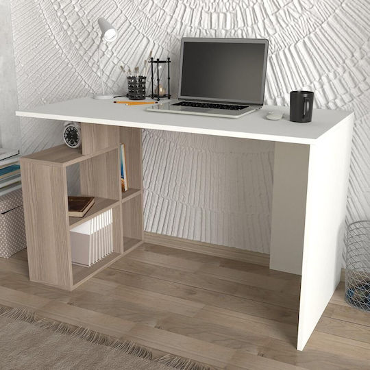 SteweHome Schreibtisch Arbeitszimmer Seitliche Bücherregal Weiß–Eiche 120×60×73 cm