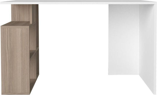 SteweHome Schreibtisch Arbeitszimmer Seitliche Bücherregal Weiß–Eiche 120×60×73 cm