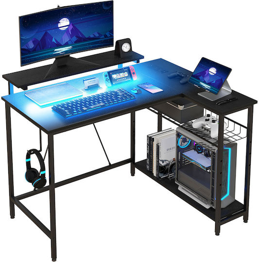 Ecke Gaming-Schreibtisch mit LED & USB-Anschlüssen 110x80x73.5cm Black Velvet-Black Metal Ecke Gaming-Schreibtisch mit LED & USB-Anschlüssen 110x80x73.5cm Black Velvet-Black Metal