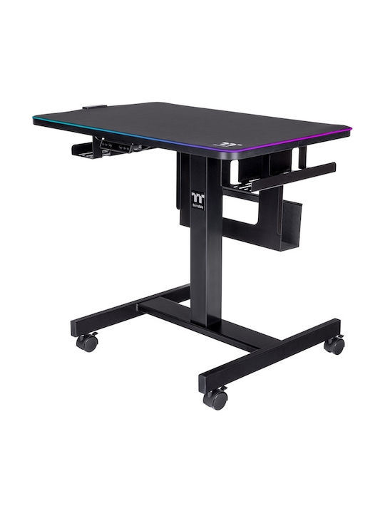 Birou De Jocuri Electric Din Lemn Negru Cu Picioare Metalice Înălțime Reglabilă Și LED 80x50x72cm