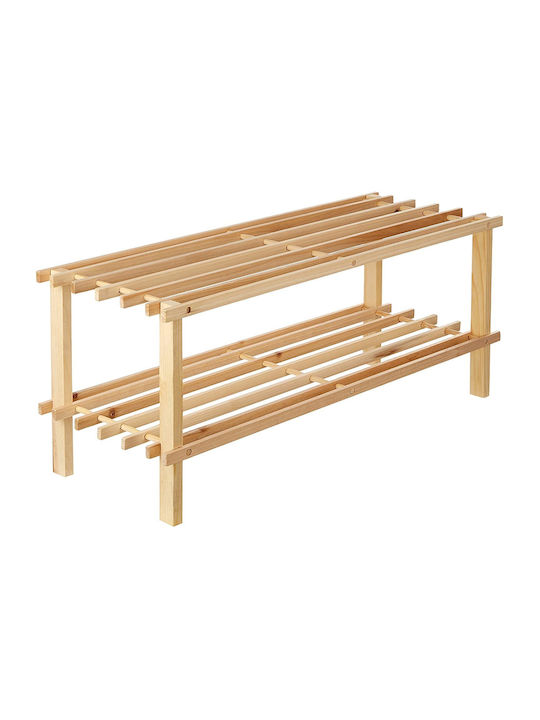 Suport pentru pantofi din Lemn Masiv 5075 cu 2 Rafturi Bej L63xW26xH29cm
