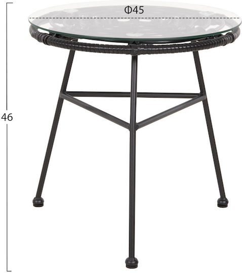 Allegra Sitting Room Outdoor Free Standing Table with Glass Surface and Metal Frame Black 45x45xcm