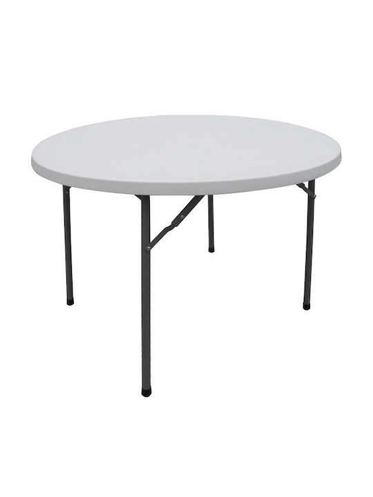 Comfort Outdoor Dinner Foldable Table with Plastic Surface and Metal Frame White Shade 120x120x74cm