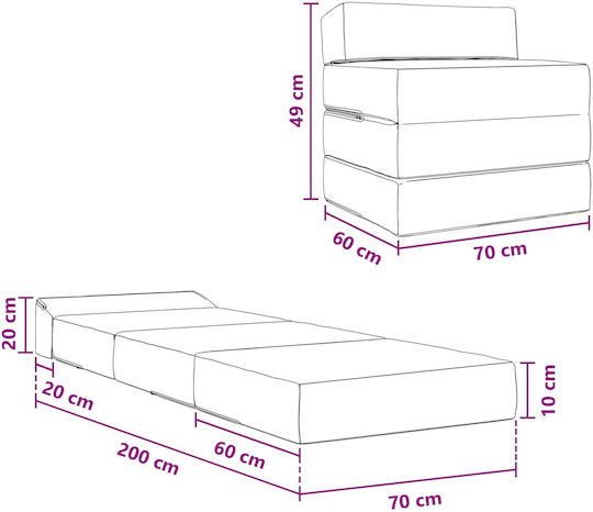 Πολυμορφικός Πουφ Καναπές Μπλε 200x70x10cm