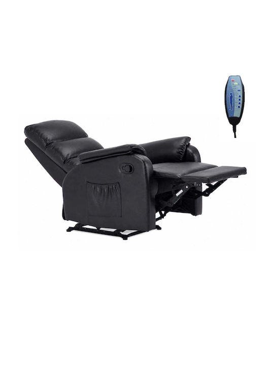 Comfort Πολυθρόνα Relax Massage με Υποπόδιο από Δερματίνη Μαύρη 74x90x98cm