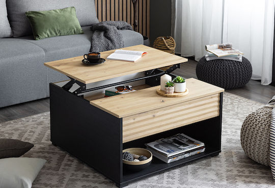 Rectangular Central Coffee Table Wooden with Lifting Mechanism Natural/Black M80xW80xH45cm